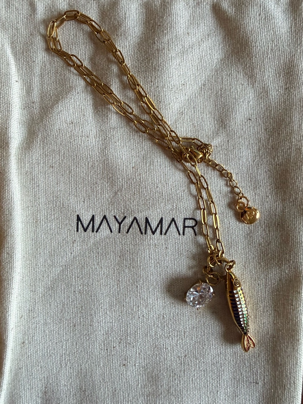 Mayamar Multi-Colored Gold Fish Pendant Necklace with Clear Crystal Charm